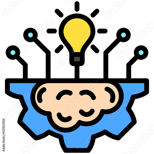Machine Learning mini illustration outline color icon, use for machine learning, education, technology industry, UI, UX kit, app and web development, digital or print.