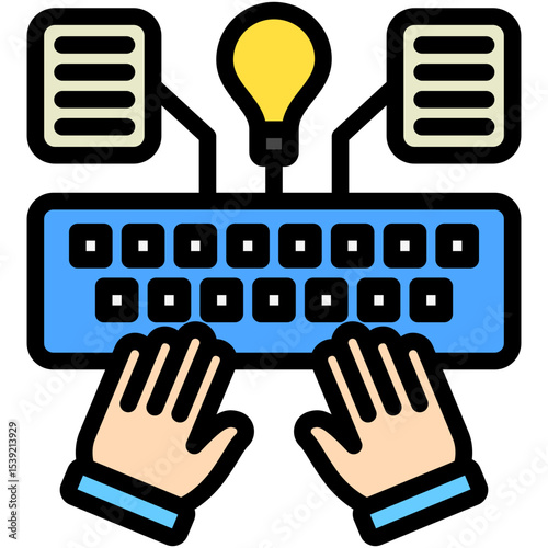 Generalization mini illustration outline color icon, use for machine learning, education, technology industry, UI, UX kit, app and web development, digital or print.