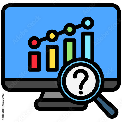 Forecasting mini illustration outline color icon, use for machine learning, education, technology industry, UI, UX kit, app and web development, digital or print.
