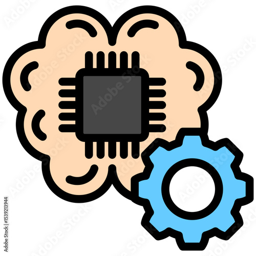 Deep Learning mini illustration outline color icon, use for machine learning, education, technology industry, UI, UX kit, app and web development, digital or print.