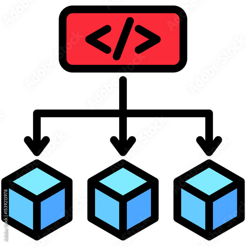 Function mini illustration outline color icon, use for machine learning, education, technology industry, UI, UX kit, app and web development, digital or print.