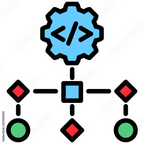 Data Structure mini illustration outline color icon, use for machine learning, education, technology industry, UI, UX kit, app and web development, digital or print.