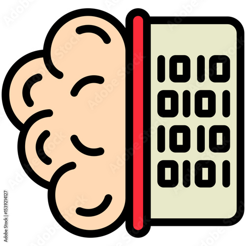 Coding mini illustration outline color icon, use for machine learning, education, technology industry, UI, UX kit, app and web development, digital or print.