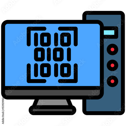 Matrix mini illustration outline color icon, use for machine learning, education, technology industry, UI, UX kit, app and web development, digital or print.