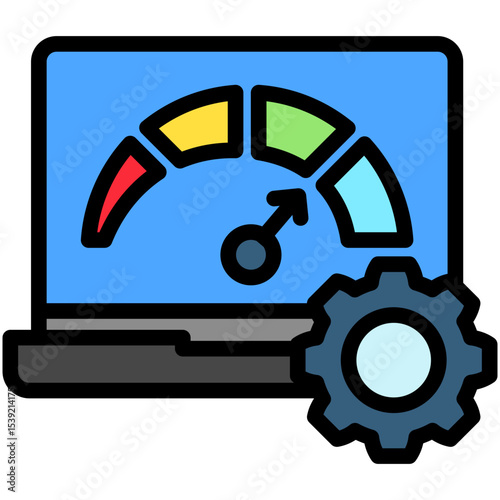 Performance mini illustration outline color icon, use for machine learning, education, technology industry, UI, UX kit, app and web development, digital or print.