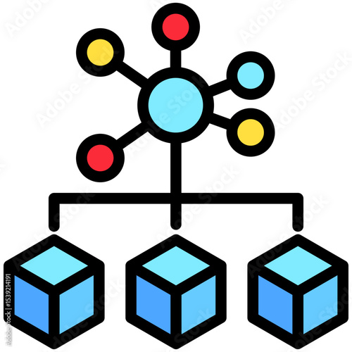 Neural Network mini illustration outline color icon, use for machine learning, education, technology industry, UI, UX kit, app and web development, digital or print.