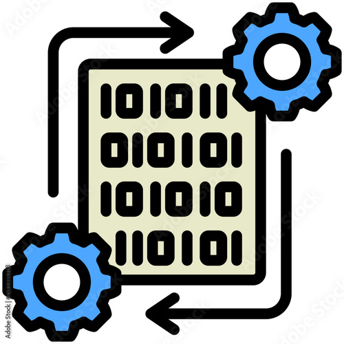 Processing Data mini illustration outline color icon, use for machine learning, education, technology industry, UI, UX kit, app and web development, digital or print.
