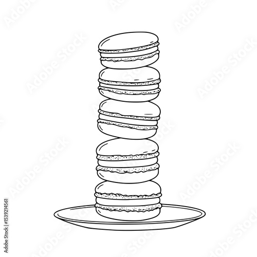 Stack of macarons on a plate in minimalistic black and white design  