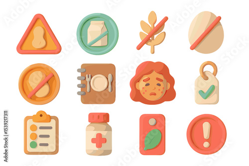 Allergy icons highlighting food sensitivities and safety signs