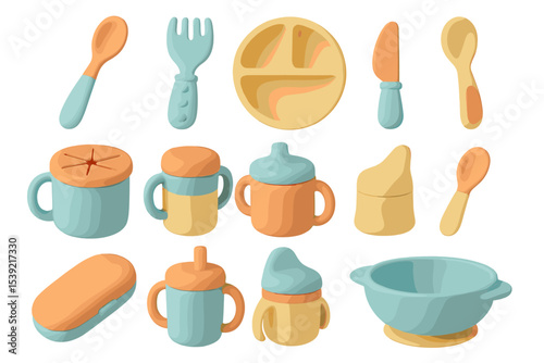 Colorful silicone baby feeding set with plates and cups