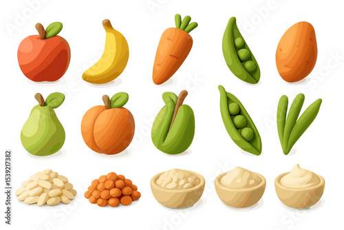 Colorful clay fruit and vegetables display on gradient background