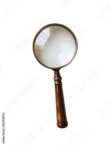 Vintage Magnifying Glass with Wooden Handle on White Background