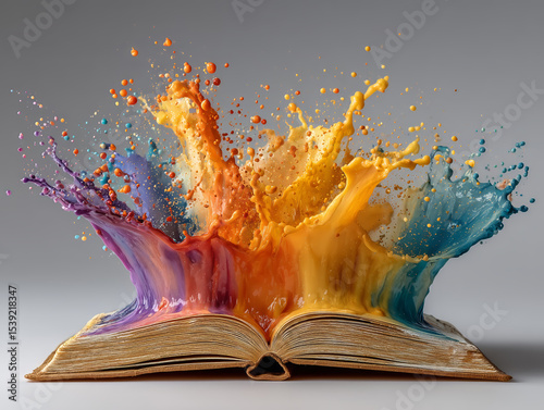 Open Book with Rainbow Colored Paint Splash