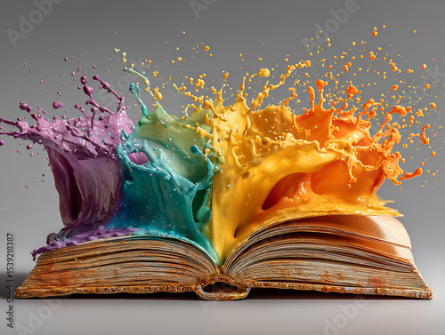 Open Book with Splashes of Multicolored Paint
