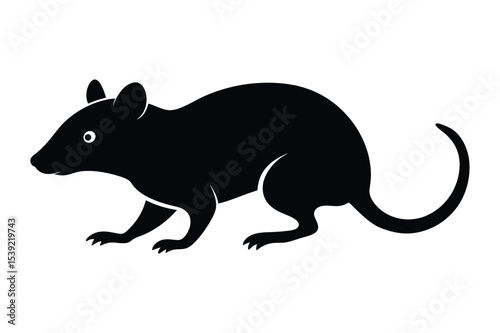 Silhouette of a rat sneaking quietly through shadows vector illustration.