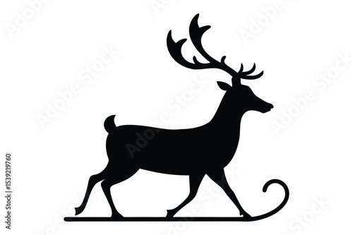 Silhouette of a reindeer pulling sleigh in motion vector illustration.