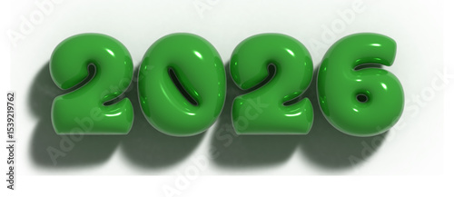 Happy New Year 2026 balloon bubble effect, 3D vector illustration isolated on transparent background, number 2026 in green inflatable letters	