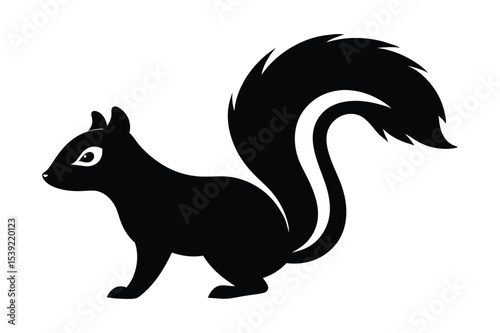 Silhouette of a skunk with raised tail in defense vector illustration.