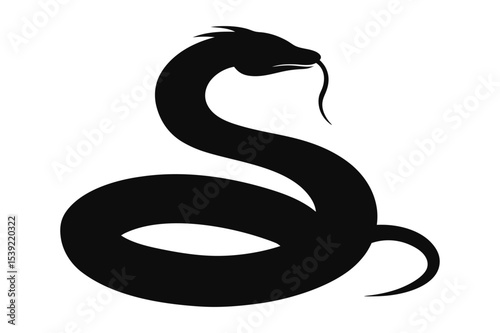 Silhouette of a snake coiled up ready to strike vector illustration.