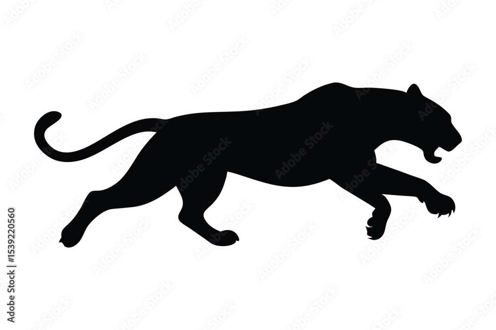 Obraz premium Silhouette of a tiger pouncing on its target vector illustration.