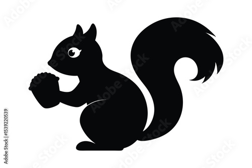 Silhouette of a squirrel holding acorn in paws vector illustration.