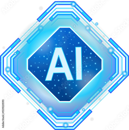 Artificial intelligence chip with interconnected circuits on a transparent background, illustration of artificial intelligence on a technological background