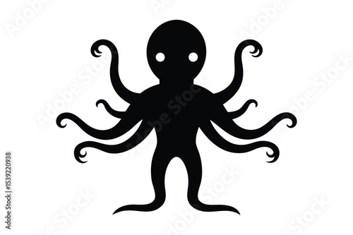 Silhouette of an octopus spreading arms outward vector illustration.