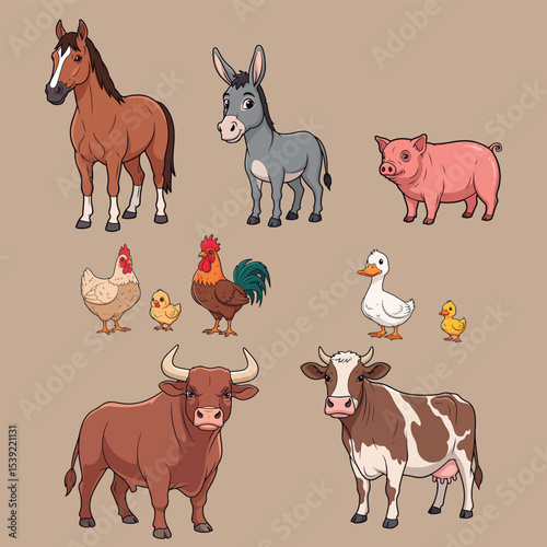 Set of Adorable Farm Animals.
