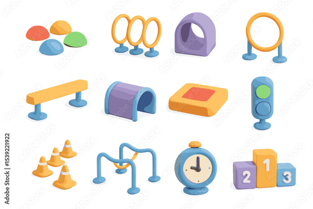 Obraz premium Colorful children's playground equipment 3d models for fun and learning