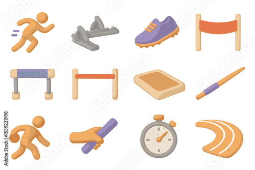 Stylized icons of track and field events in soft warm tones