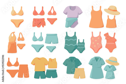 Colorful assorted summer beachwear collection for vacations