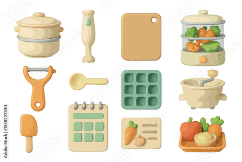 Colorful kitchen utensils and vegetables - whimsical cooking essentials