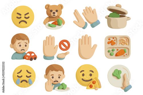 Claymation emoji expressions: food, emotions, and actions in playful art