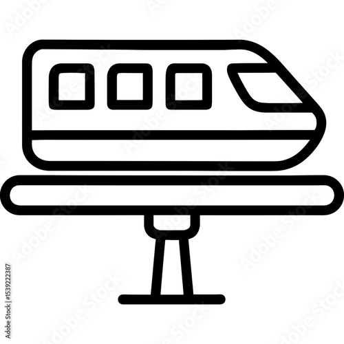 Monorail train on elevated track outline icon vector