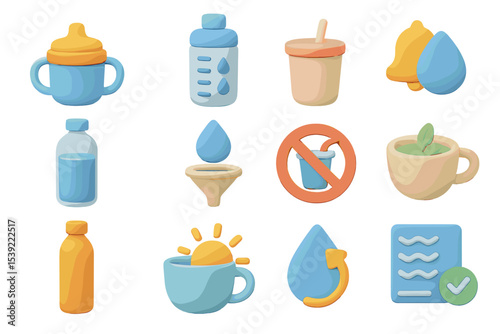 Colorful collection of drink-related icons with various designs