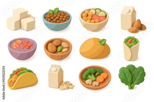 Assorted vegan food items made from colorful playdough on display