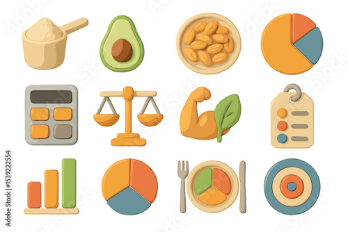 Colorful nutrition and health icons on warm gradient background