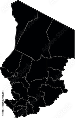 Chad Country Map with Administrative Divisions Vector Illustration