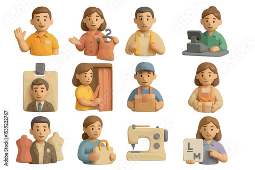 Diverse professions: clay figurines in various occupations and attire