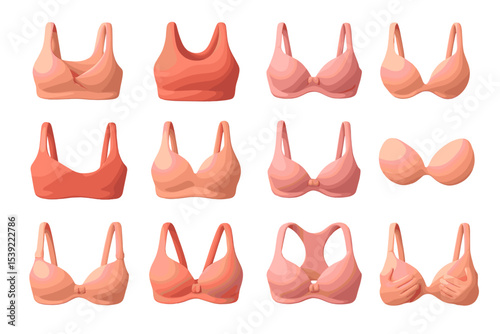 Variety of women's bras in different styles and colors