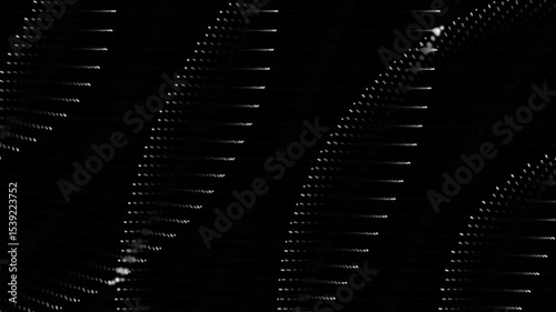 Geometric pulse field of white dots expanding in interference rings from opposite corners, where pulses overlap they flicker brightly