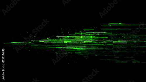 Pixelated bright green digital grid creating a data glitch effect illustration. Abstract matrix error for cyberpunk concept.