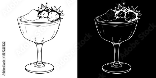 Alcoholic cocktail strawberry margarita in a glass isolated on white and black background, vector illustration for menu