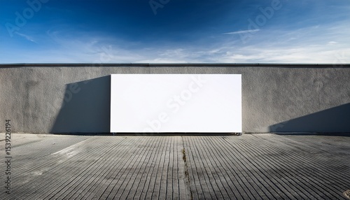 minimalist scene of a white board against a concrete wall on a rooftop parking lot