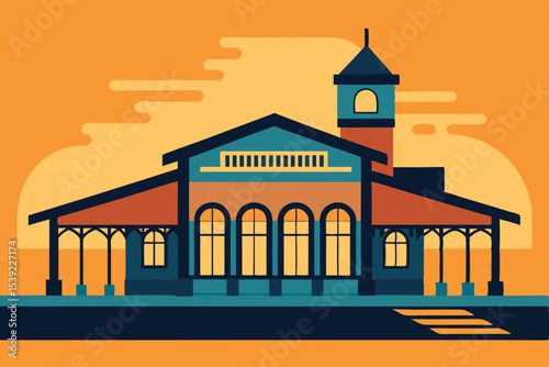vector illustration of church in the morning