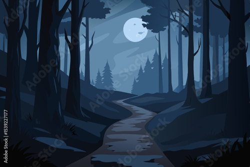 night landscape with forest