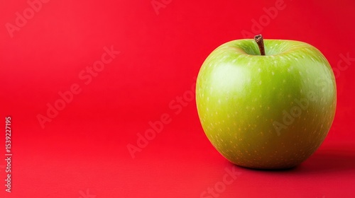 Single green apple against red background