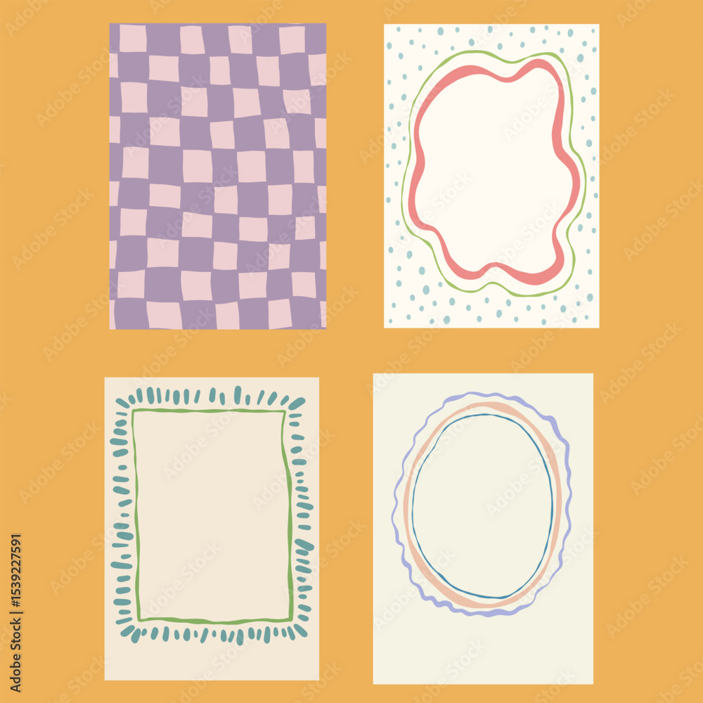 custom made wallpaper toronto digitalVector holiday colorful doodle frames. Hand-drawn vintage border set of invitations isolated on beige background. Illustration for design, print, fabric or background.