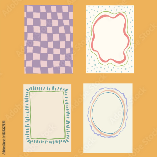 Wallpaper Mural Vector holiday colorful doodle frames. Hand-drawn vintage border set of invitations isolated on beige background. Illustration for design, print, fabric or background. Torontodigital.ca
