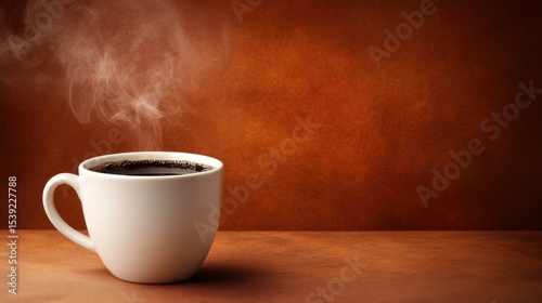 Steam rising from a white coffee cup